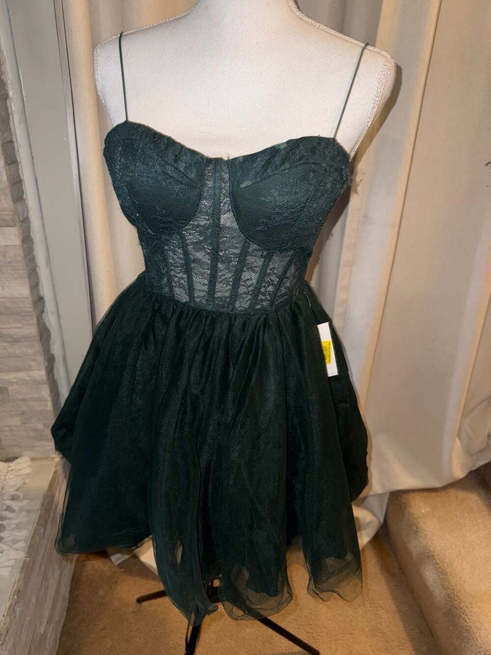 B. Darlin Corset Tulle Dress Size 3/4 Dark Green Lace Mini Party
